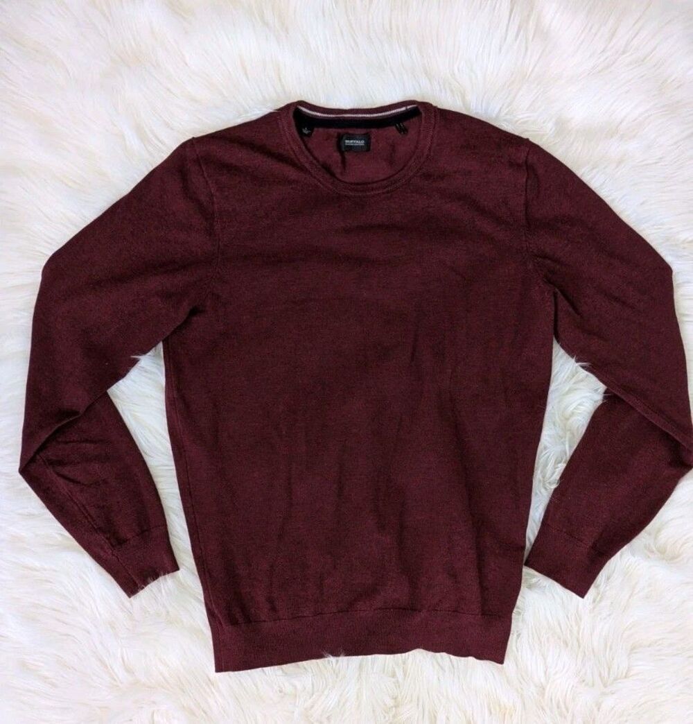Buffalo David Bitton Burgundy Sweater Men’s Large Crewneck Pullover